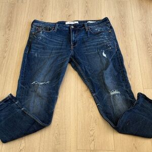 Guess Men’s Slim Straight Distressed Dark Blue Jeans